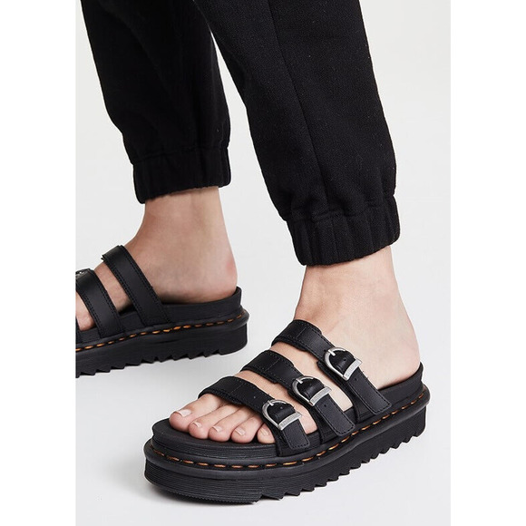 Dr Doc Martens Black Blaire Slides Buckle Strap Sandals Women's US Size 8 Shoes - Picture 16 of 16